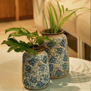 Jarrón Artesanal de Estilo Antiguo Flores Cobalto